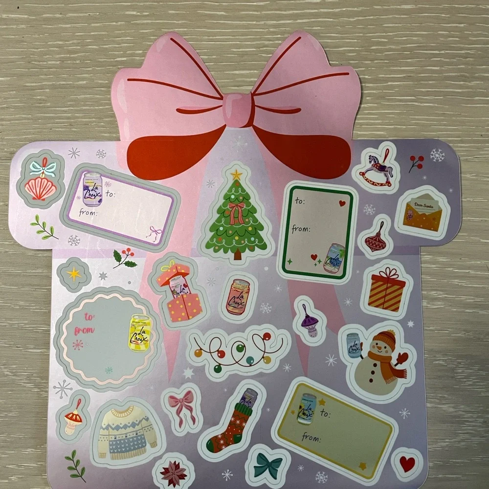 Festive LaCroix Holiday Christmas Gift Tags Sticker Sheet and Wrapping Paper Set